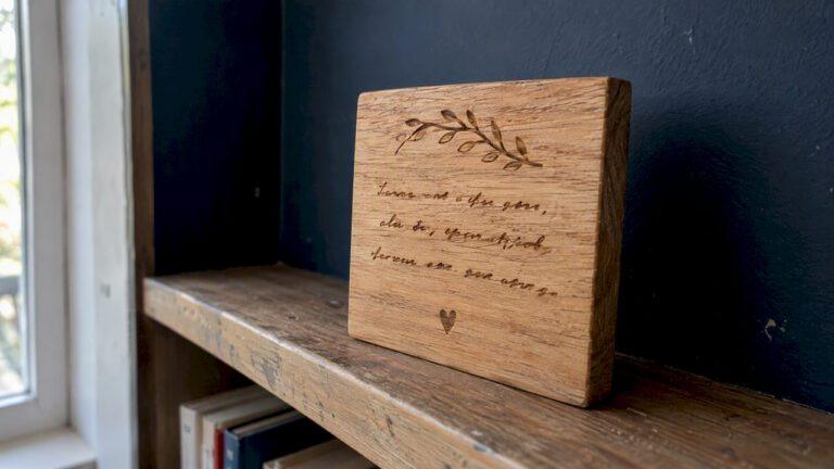 Recuerdo de madera con mensaje grabado