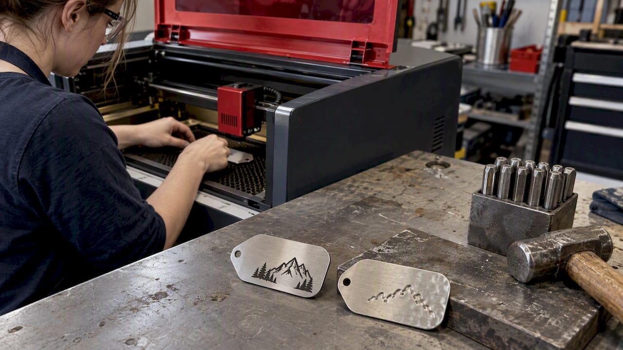 Laser-marked and hand-stamped metal gift tags