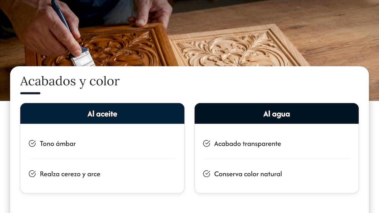 Comparación del color de acabados al aceite y al agua