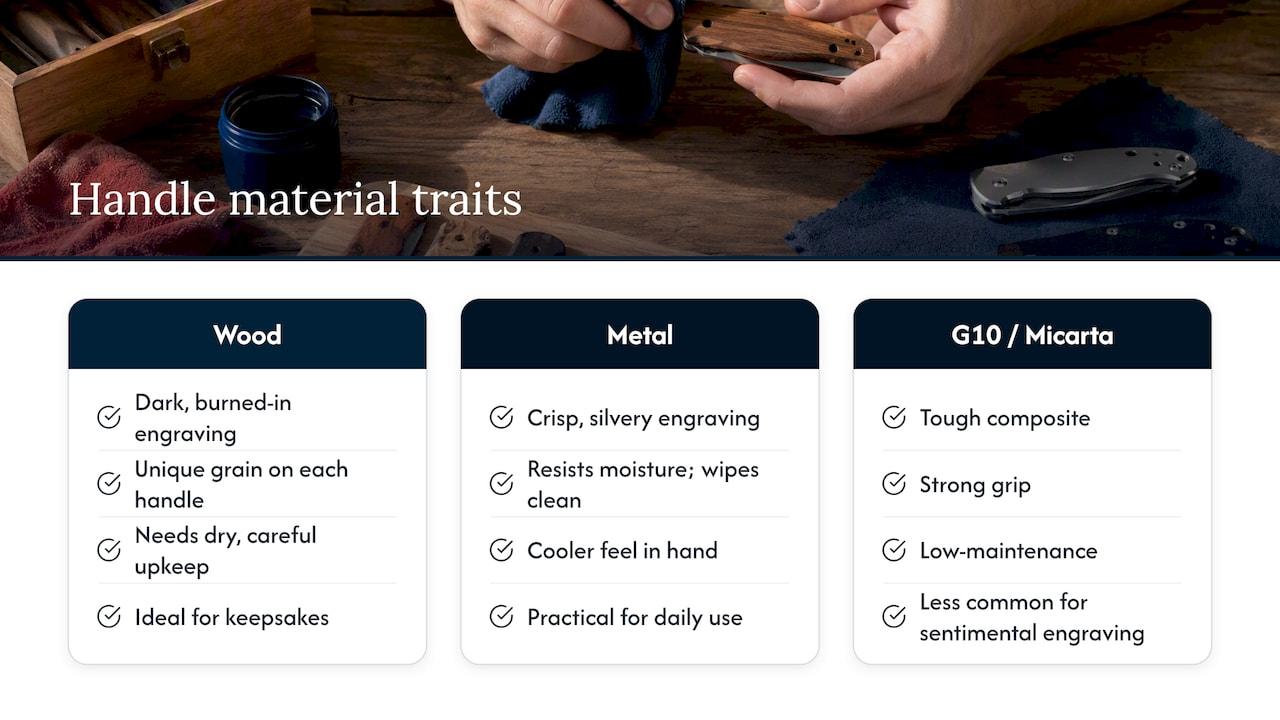 Wood, metal, and composite knife handle tradeoffs