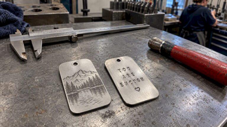 Laser etched and stamped metal gift tags