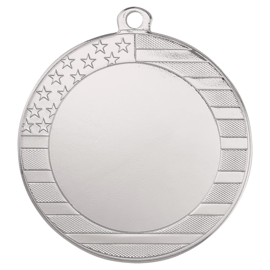 2" Mylar, Epoxy Dome and Activity Trophy Inserts, Coins and Insert Medals (Packs) - 2 3/4" Stars and Stripes 2" Insert Holder Medal - Bright Silver
