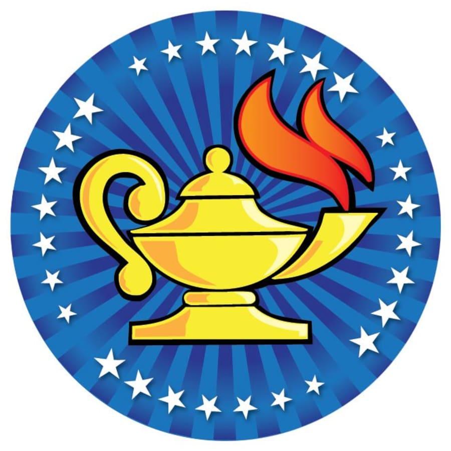 2" Mylar, Epoxy Dome and Activity Trophy Inserts, Coins and Insert Medals (Packs) - 2" Full Color Lamp of Knowledge Mylar Insert