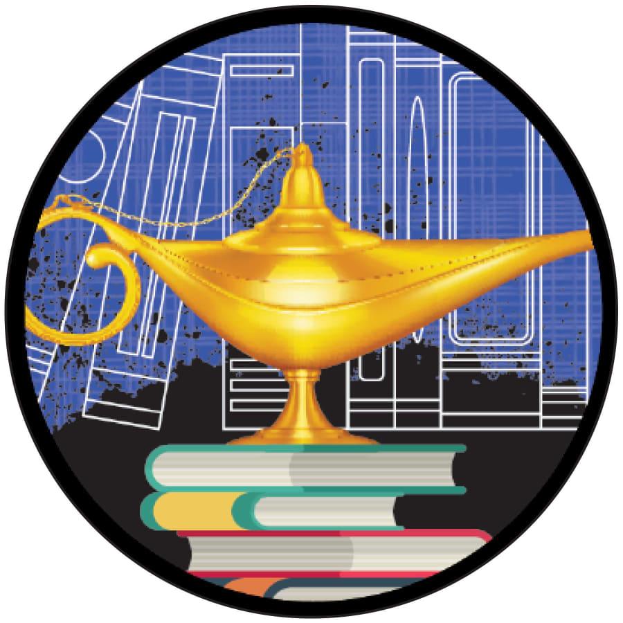 2" Mylar, Epoxy Dome and Activity Trophy Inserts, Coins and Insert Medals (Packs) - 2" Lamp of Knowledge Sport Activity Insert