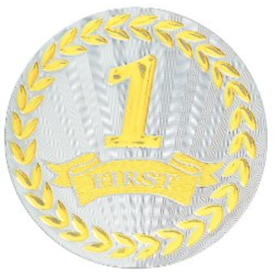 2" Mylar, Epoxy Dome and Activity Trophy Inserts, Coins and Insert Medals (Packs) - 2" Metallic 1st Place Mylar