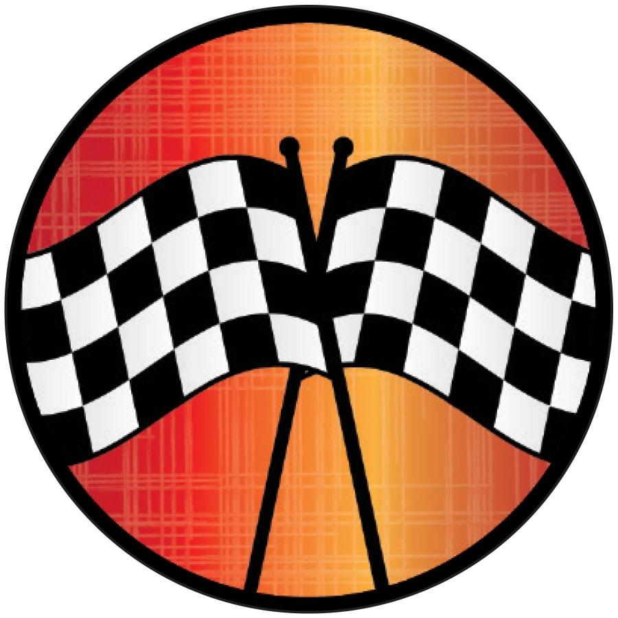 2" Mylar, Epoxy Dome and Activity Trophy Inserts, Coins and Insert Medals (Packs) - 2" Racing Flag Sport Activity Insert