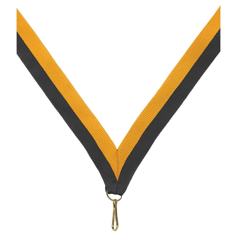 7/8" Medal Neck Ribbons with or without Snap Clip (Packs) - 7/8" Black/Gold Neck Ribbon with Snap Clip