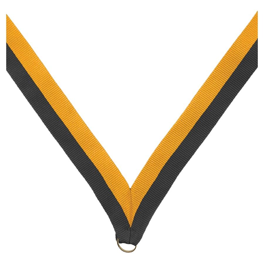 7/8" Medal Neck Ribbons with or without Snap Clip (Packs) - 7/8" Black/Gold Neck Ribbon without Snap Clip