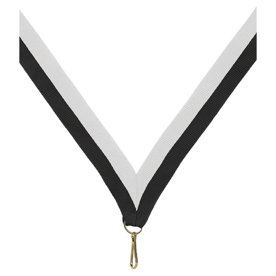 7/8" Medal Neck Ribbons with or without Snap Clip (Packs) - 7/8" Black/White Neck Ribbon with Snap Clip