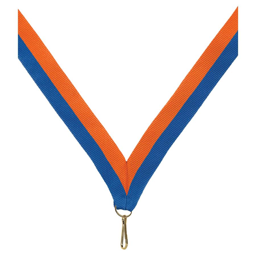 7/8" Medal Neck Ribbons with or without Snap Clip (Packs) - 7/8" Blue/Orange Neck Ribbon with Snap Clip