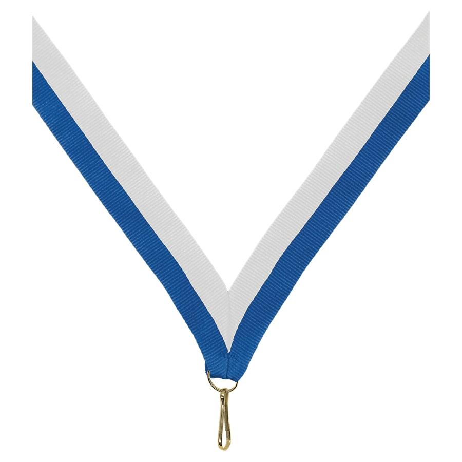 7/8" Medal Neck Ribbons with or without Snap Clip (Packs) - 7/8" Blue/White Neck Ribbon with Snap Clip