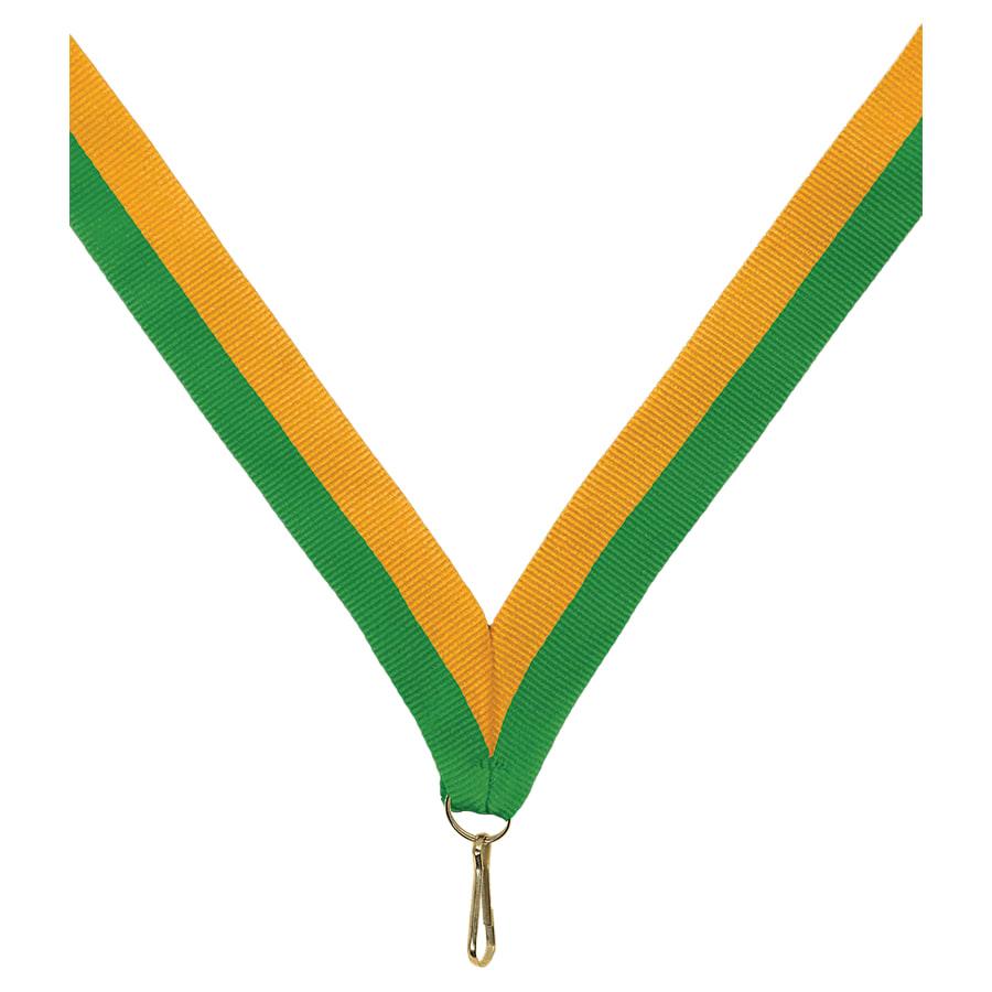 7/8" Medal Neck Ribbons with or without Snap Clip (Packs) - 7/8" Green/Gold Neck Ribbon with Snap Clip