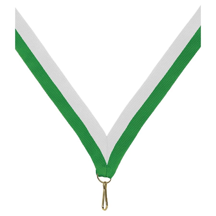 7/8" Medal Neck Ribbons with or without Snap Clip (Packs) - 7/8" Green/White Neck Ribbon with Snap Clip