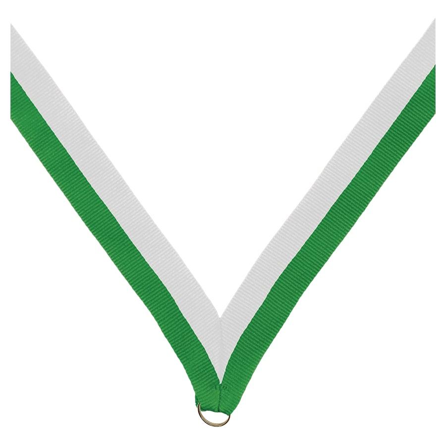 7/8" Medal Neck Ribbons with or without Snap Clip (Packs) - 7/8" Green/White Neck Ribbon without Snap Clip