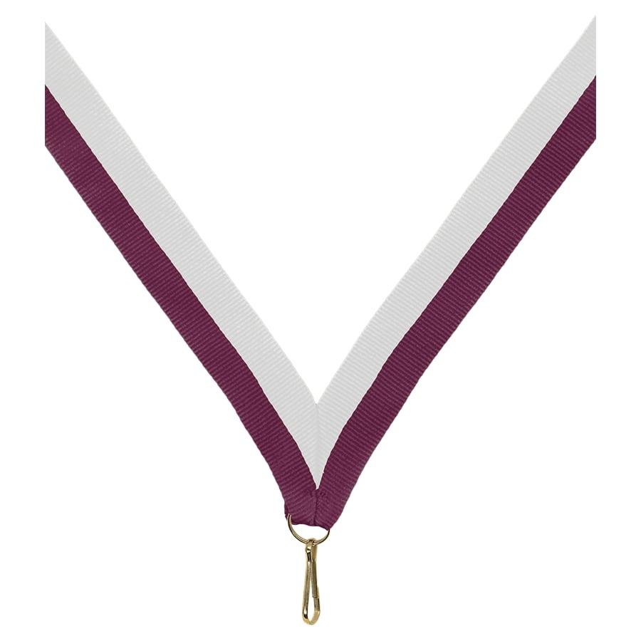 7/8" Medal Neck Ribbons with or without Snap Clip (Packs) - 7/8" Maroon/White Neck Ribbon with Snap Clip