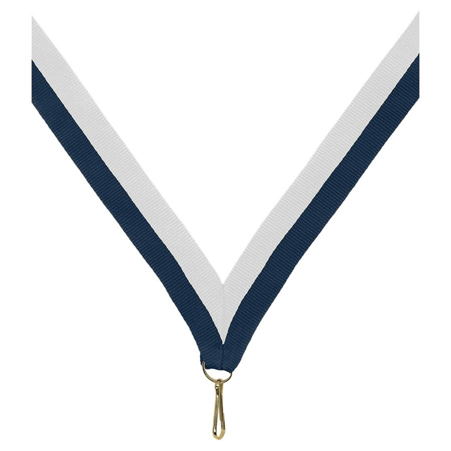 7/8" Medal Neck Ribbons with or without Snap Clip (Packs) - 7/8" Navy Blue/White Neck Ribbon with Snap Clip