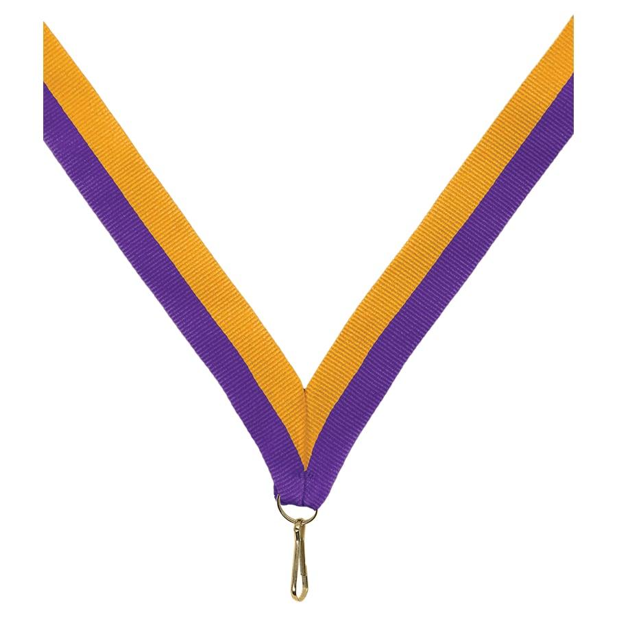 7/8" Medal Neck Ribbons with or without Snap Clip (Packs) - 7/8" Purple/Gold Neck Ribbon with Snap Clip