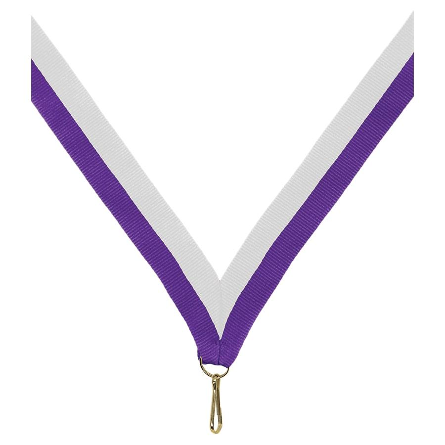 7/8" Medal Neck Ribbons with or without Snap Clip (Packs) - 7/8" Purple/White Neck Ribbon with Snap Clip