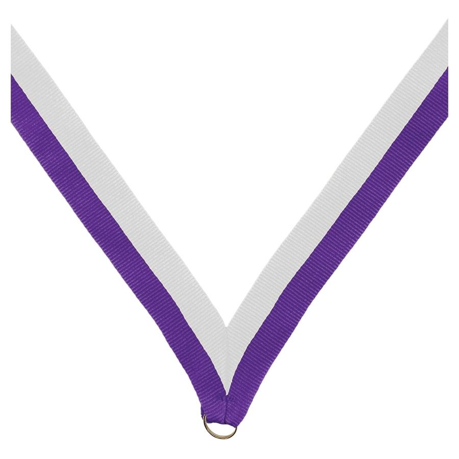 7/8" Medal Neck Ribbons with or without Snap Clip (Packs) - 7/8" Purple/White Neck Ribbon without Snap Clip