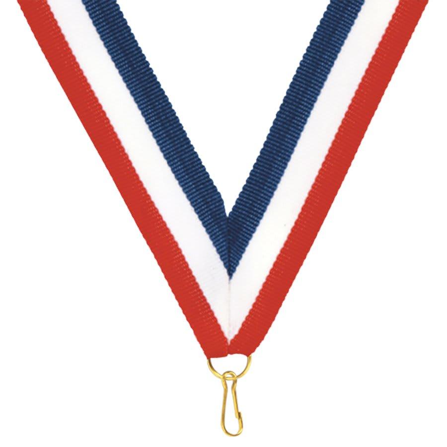 7/8" Medal Neck Ribbons with or without Snap Clip (Packs) - 7/8" Red, White, Blue Neck Ribbon with Small 5/8" Snap Clip