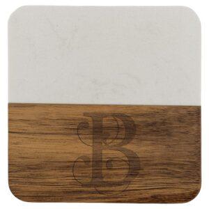 Personalized Acacia Coasters with Marble or Pearl Resin, Set of 4 - White Marble, 4" Square