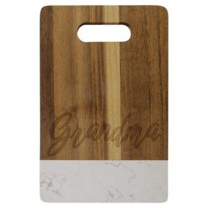 Personalized Acacia and Marble Cutting Board - White, 9" x 6" with Handle
