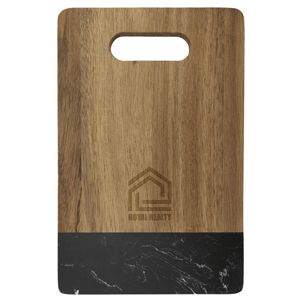 Personalized Acacia and Marble Cutting Board - Black, 9" x 6" with Handle