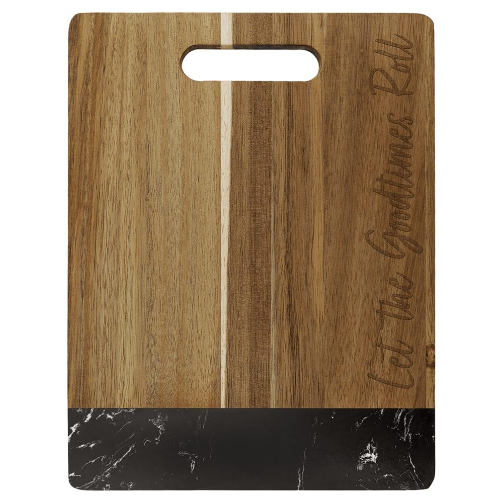 Personalized Acacia and Marble Cutting Board - Black, 11 1/2" x 8 3/4" with Handle