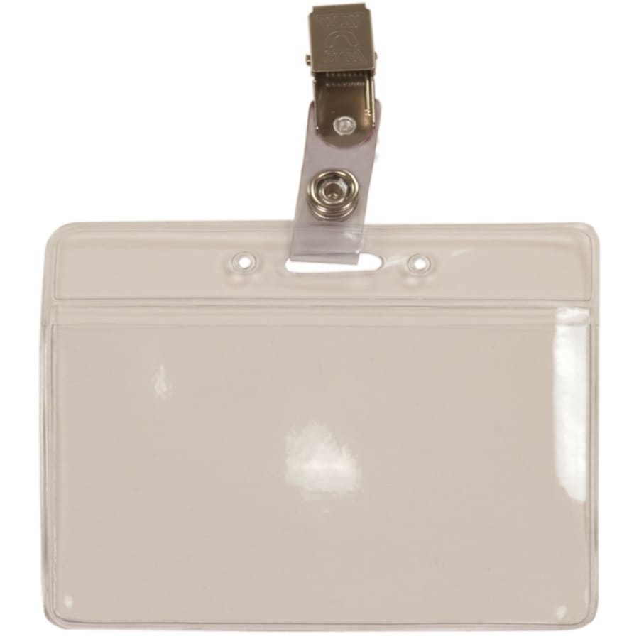 Award Ribbons, Badge Holders, Pin Backs and Lanyards (Packs) - 3 15/16" x 3 1/4" Clear ID Holder/Convention Badge with Bulldog Clip on Strap