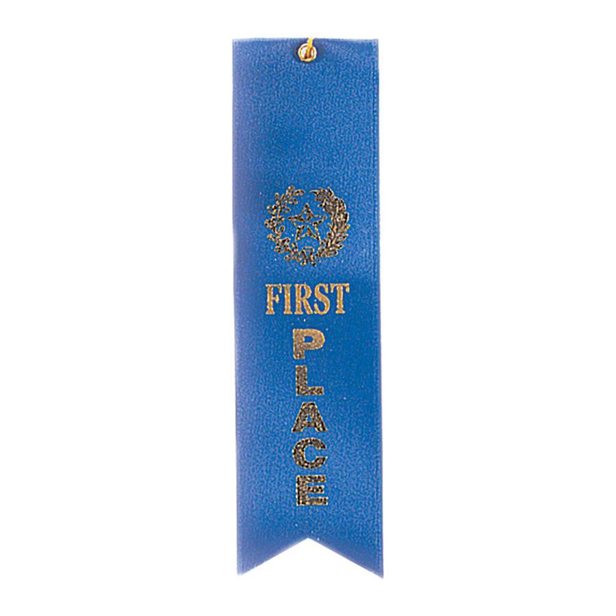 Award Ribbons, Badge Holders, Pin Backs and Lanyards (Packs) - Blue 1st Place Carded Ribbon with String
