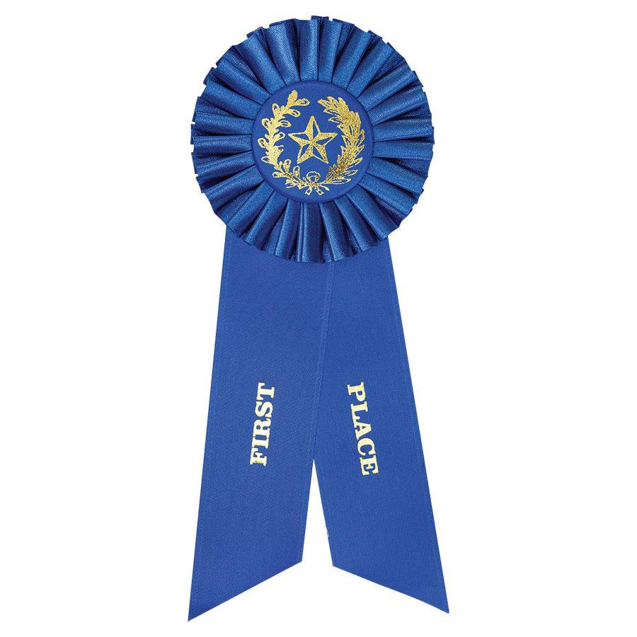 Award Ribbons, Badge Holders, Pin Backs and Lanyards (Packs) - Blue 1st Place Rosette Ribbon