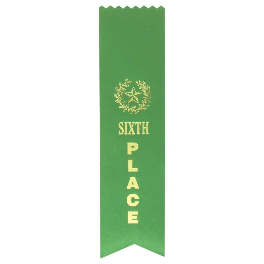 Award Ribbons, Badge Holders, Pin Backs and Lanyards (Packs) - Green 6th Place Pinked Top Ribbon