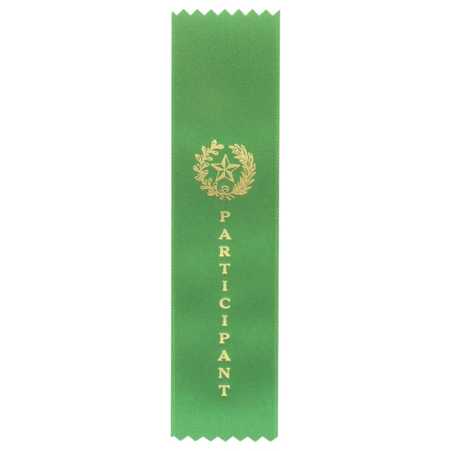 Award Ribbons, Badge Holders, Pin Backs and Lanyards (Packs) - Green Participant Pinked Top Ribbon