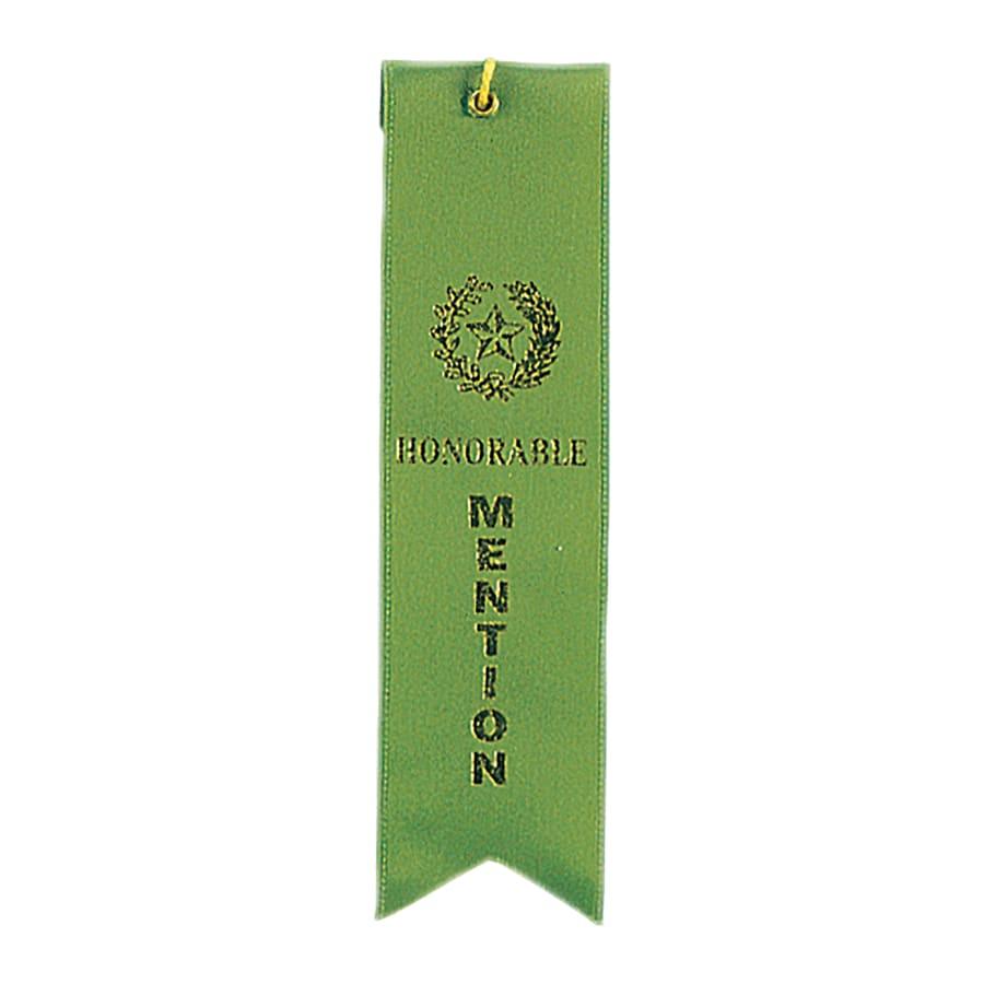 Award Ribbons, Badge Holders, Pin Backs and Lanyards (Packs) - Honorable Mention Green Carded Ribbon with String