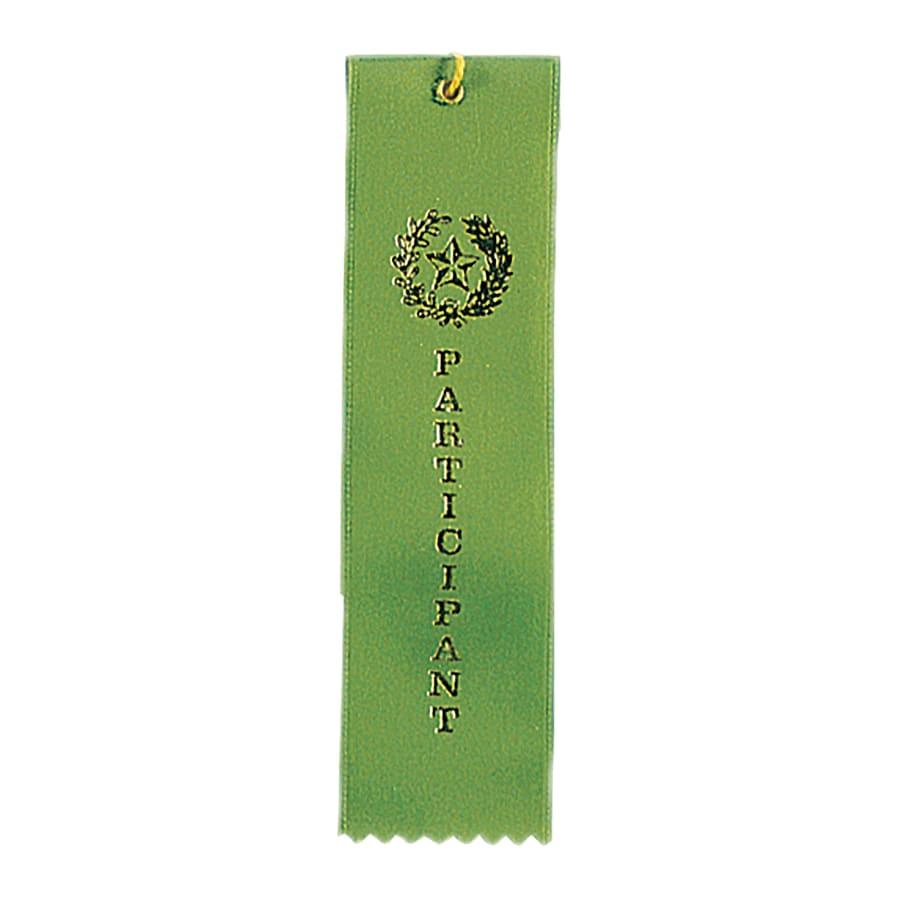 Award Ribbons, Badge Holders, Pin Backs and Lanyards (Packs) - Participant Green Carded Ribbon with String