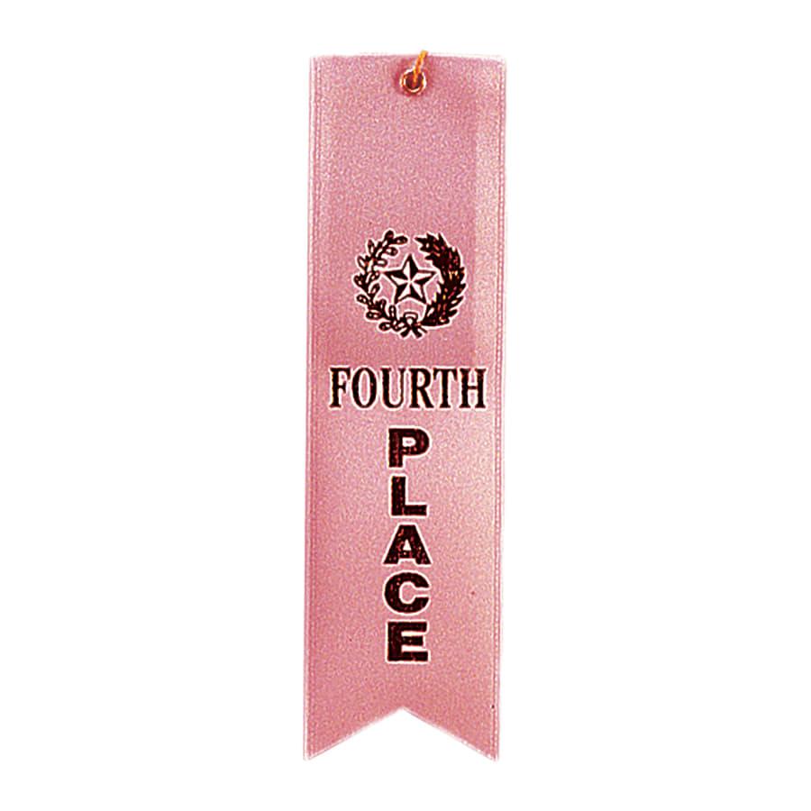 Award Ribbons, Badge Holders, Pin Backs and Lanyards (Packs) - Pink 4th Place Carded Ribbon with String