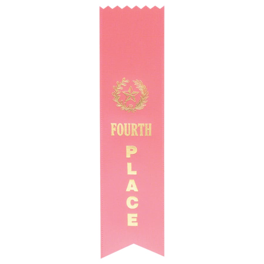 Award Ribbons, Badge Holders, Pin Backs and Lanyards (Packs) - Pink 4th Place Pinked Top Ribbon