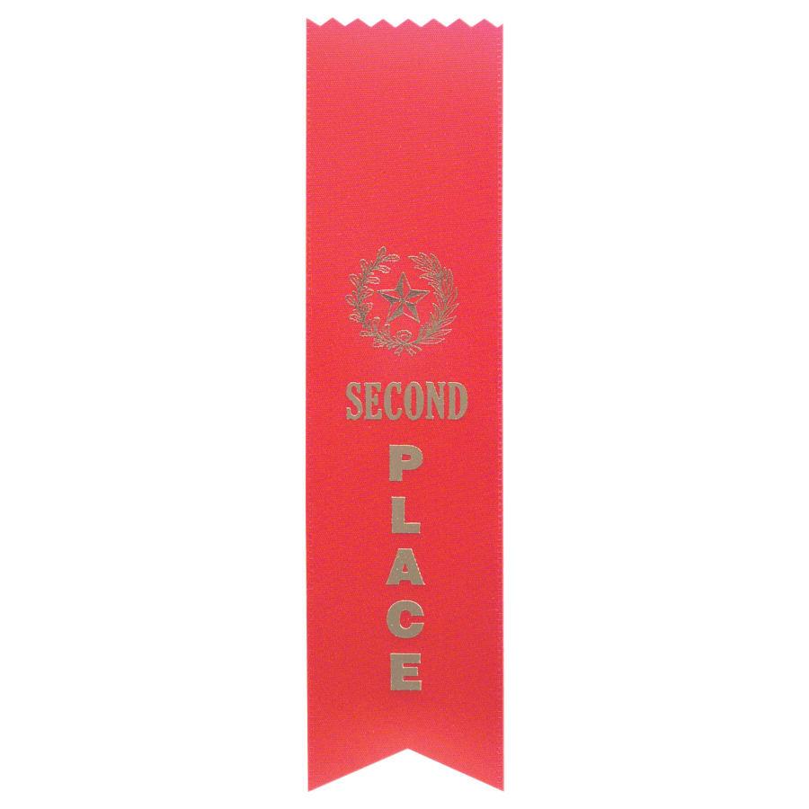 Award Ribbons, Badge Holders, Pin Backs and Lanyards (Packs) - Red 2nd Place Pinked Top Ribbon