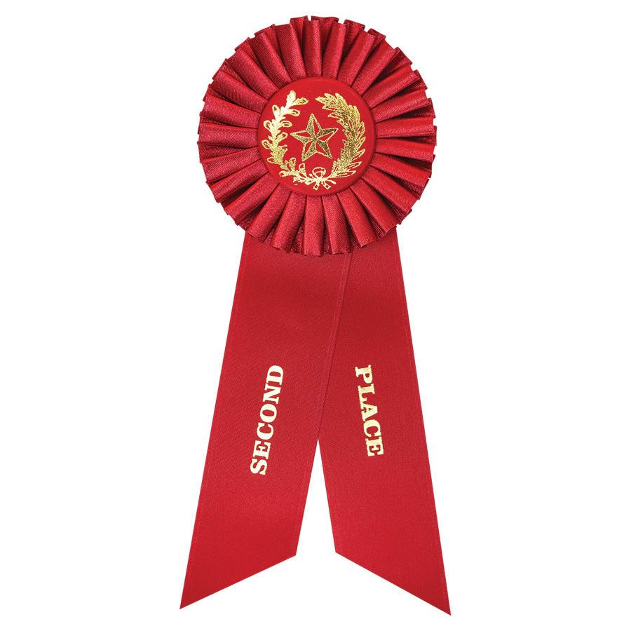 Award Ribbons, Badge Holders, Pin Backs and Lanyards (Packs) - Red 2nd Place Rosette Ribbon
