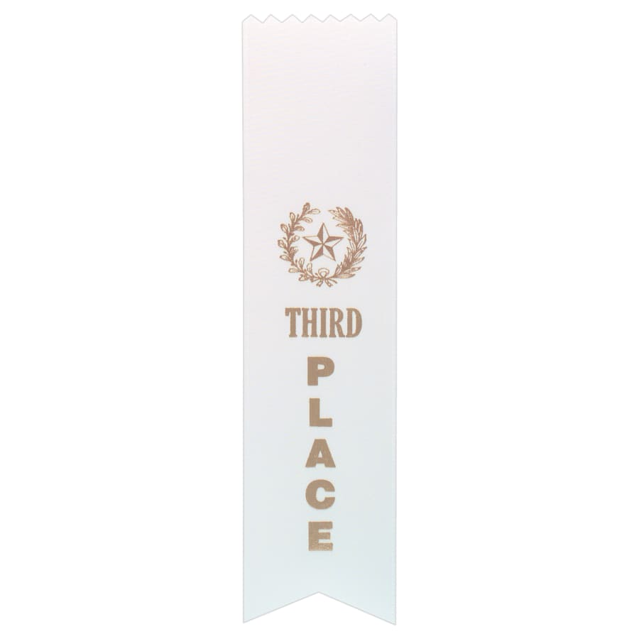 Award Ribbons, Badge Holders, Pin Backs and Lanyards (Packs) - White 3rd Place Pinked Top Ribbon