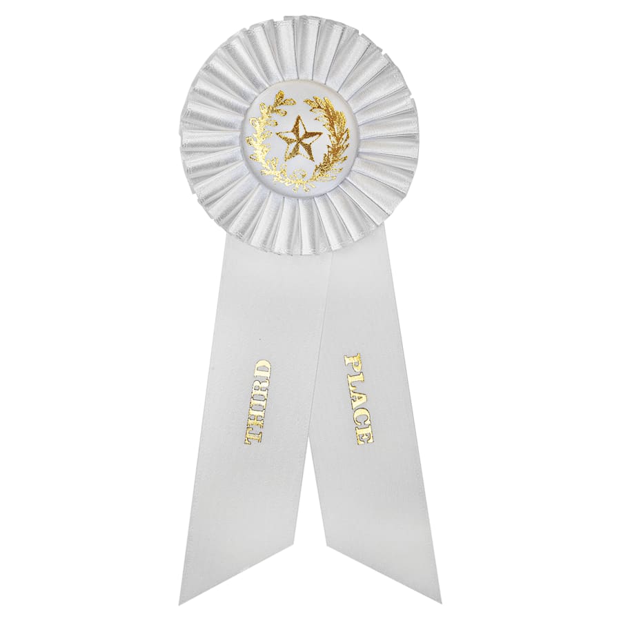 Award Ribbons, Badge Holders, Pin Backs and Lanyards (Packs) - White 3rd Place Rosette Ribbon