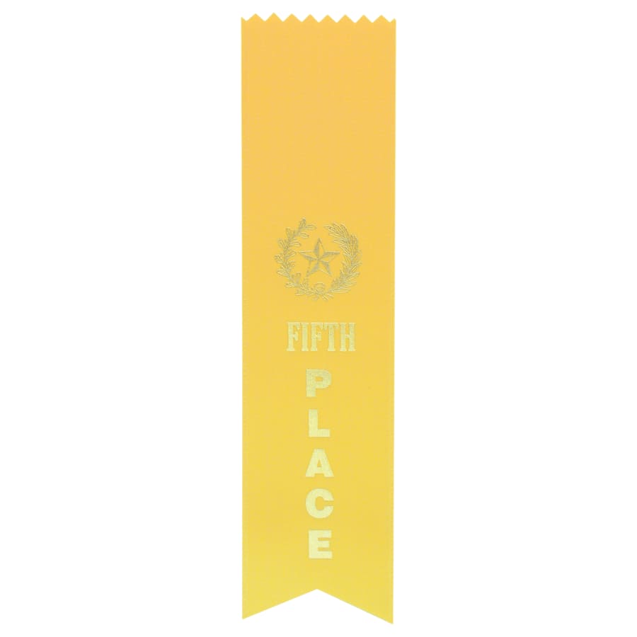 Award Ribbons, Badge Holders, Pin Backs and Lanyards (Packs) - Yellow 5th Place Pinked Top Ribbon