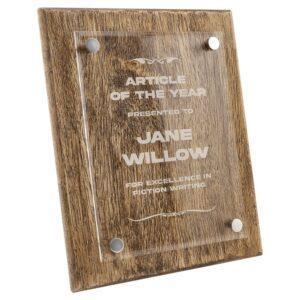 Personalized Barnwood Plaque with Floating Glass or Acrylic - Clear Acrylic, 8" x 10" (6" x 8" panel)