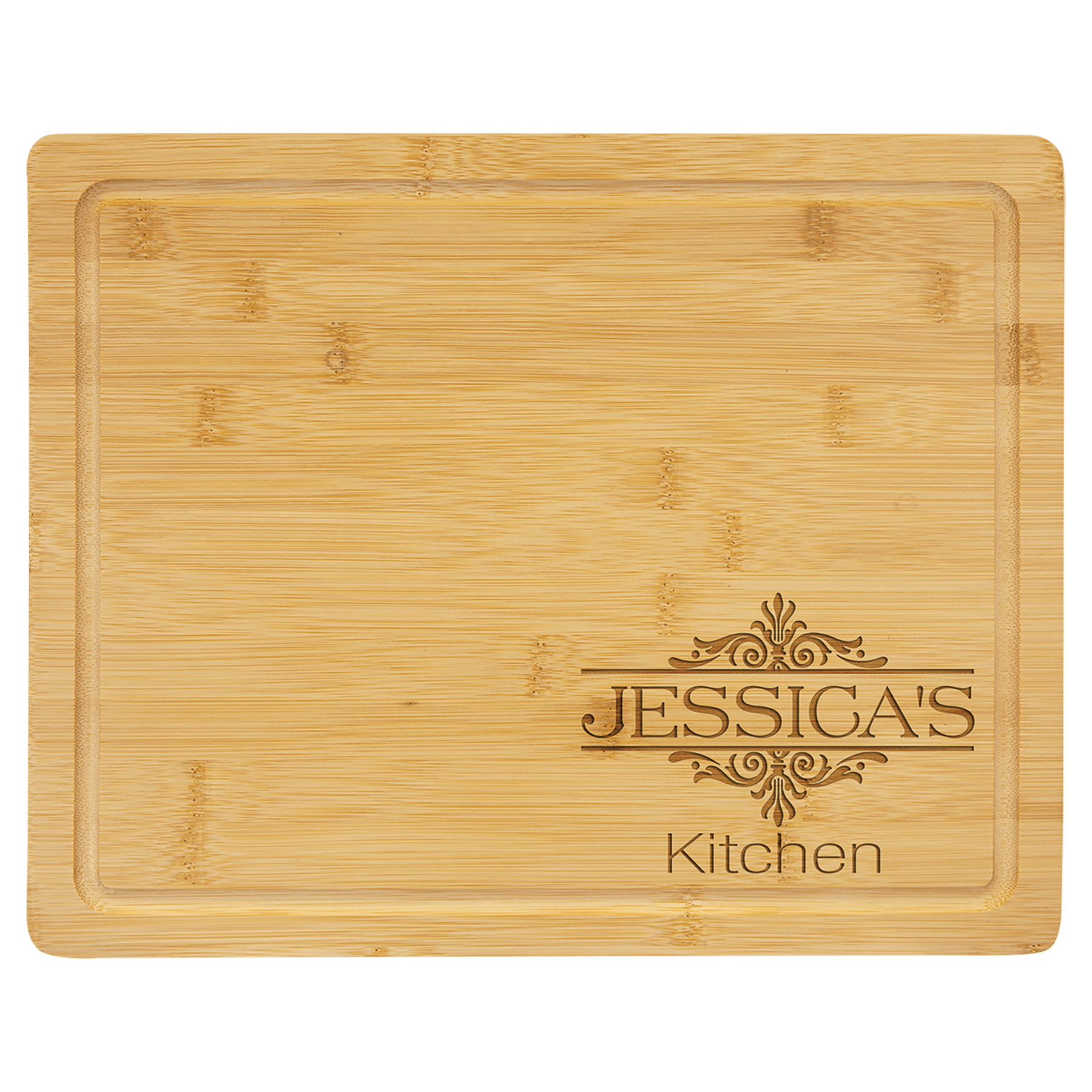 Personalized Bamboo Cutting Board with Juice Groove - 13 3/4in x 11in