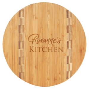 Personalized Bamboo Cutting Board with Butcher Block Inlay - 9 3/4in Round
