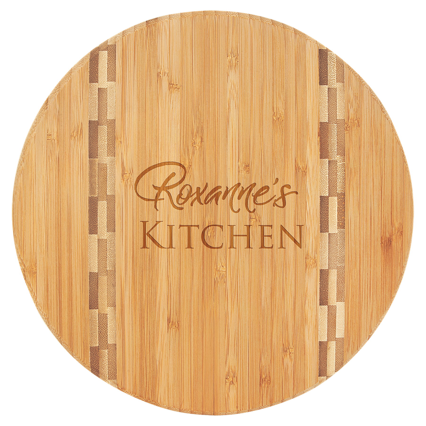 Personalized Bamboo Cutting Board with Butcher Block Inlay - 9 3/4in Round