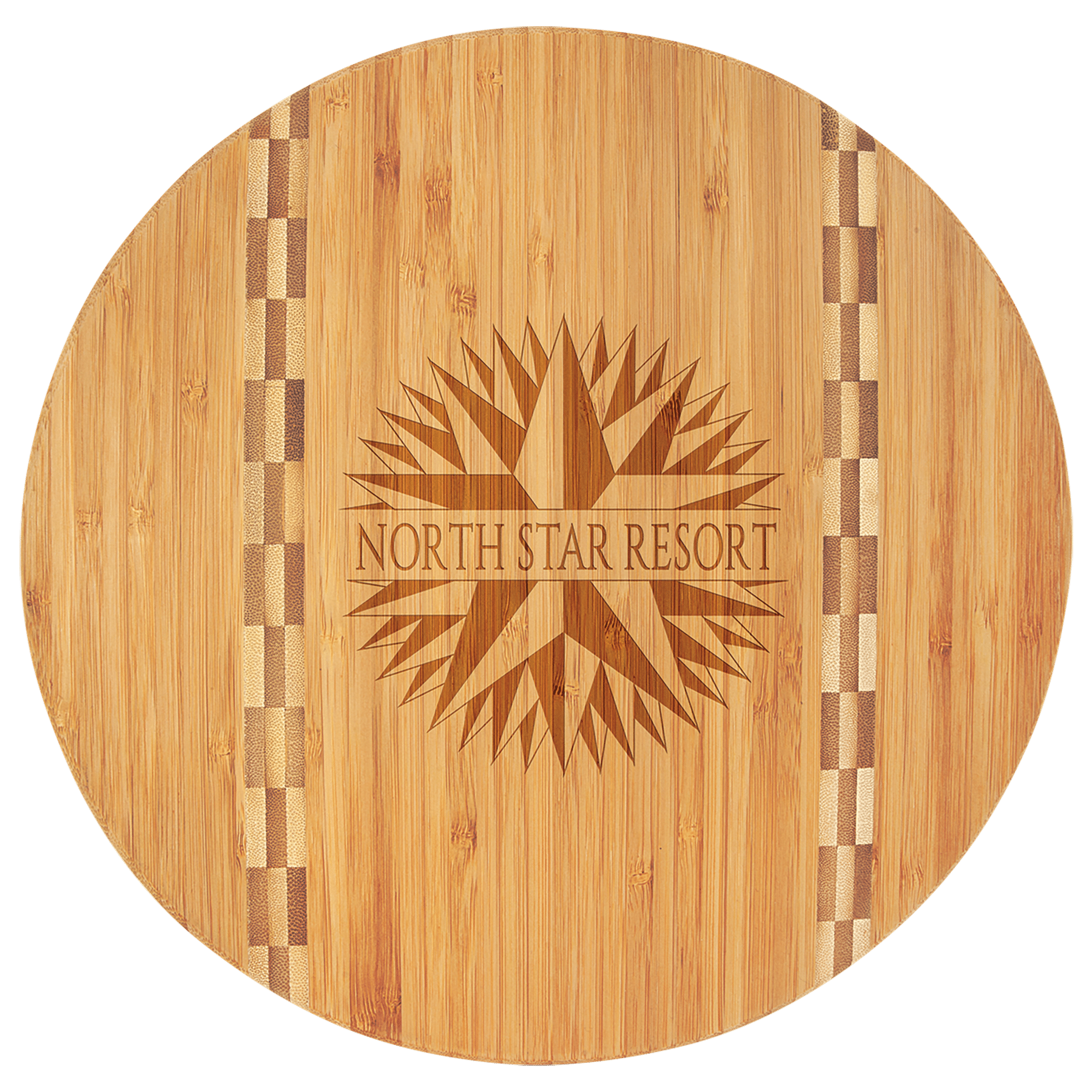 Personalized Bamboo Cutting Board with Butcher Block Inlay - 11 3/4in Round