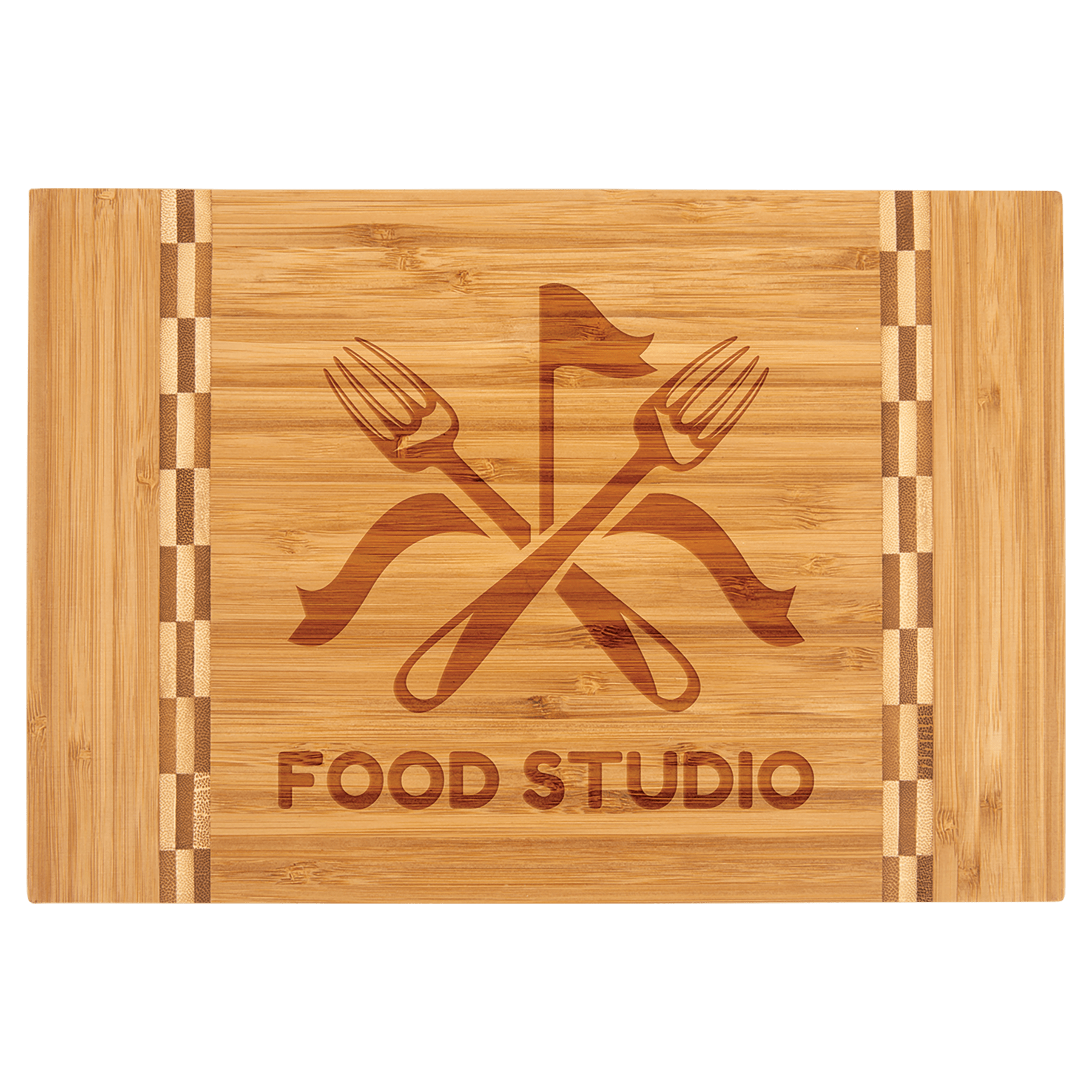 Personalized Bamboo Cutting Board with Butcher Block Inlay - 12in x 8 1/4in Rectangle