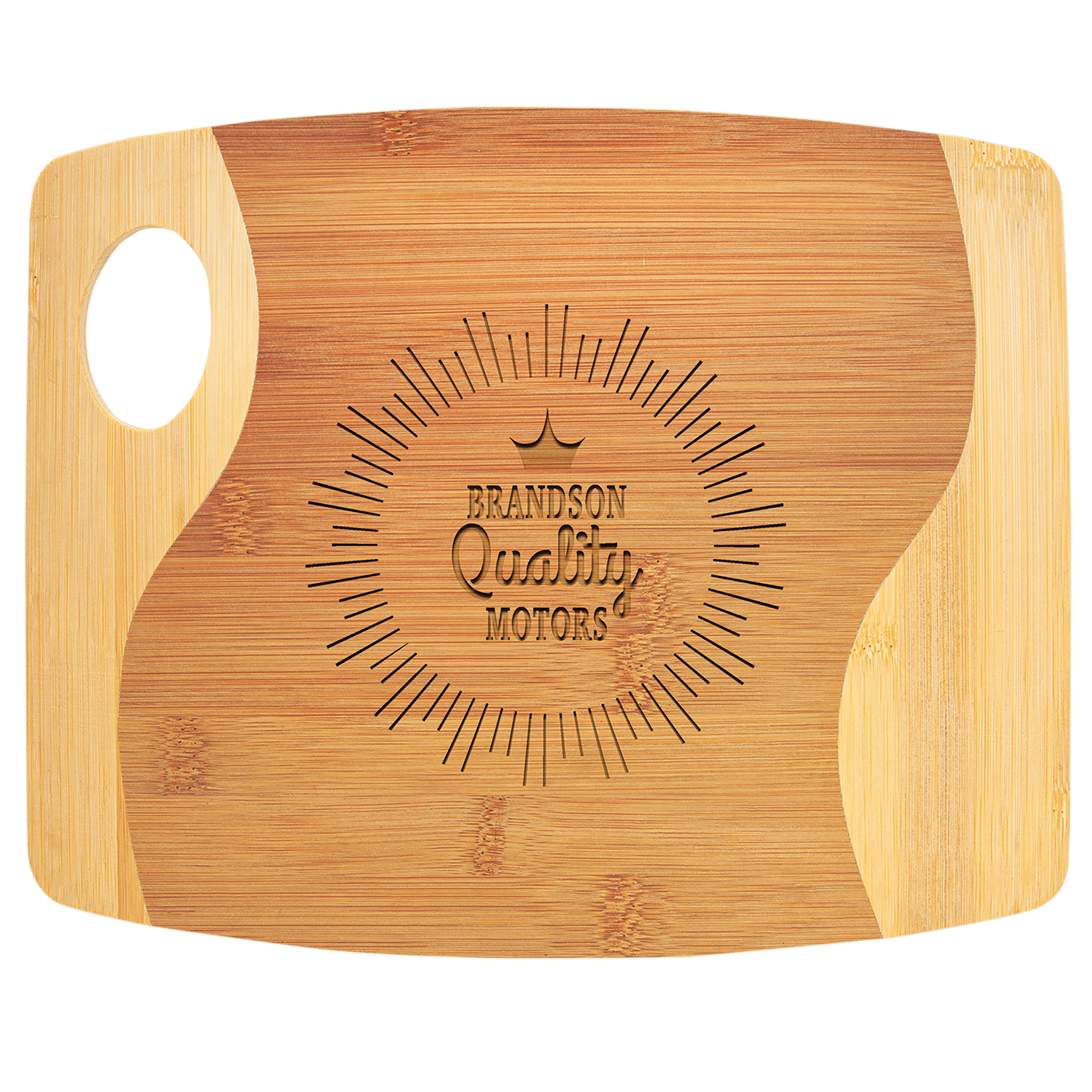 Personalized Two-Tone Bamboo Cutting Board - 11in x 9in with Handle