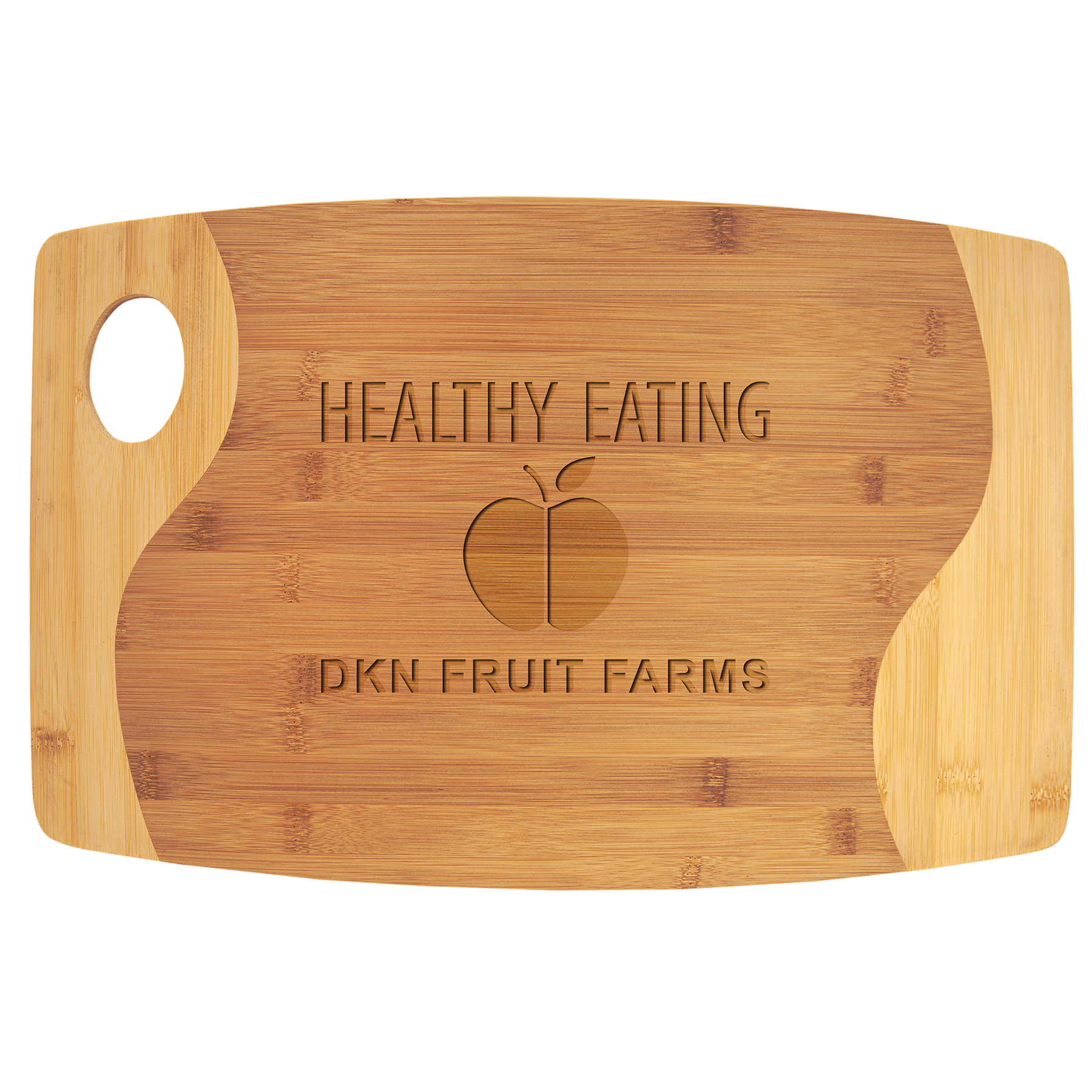 Personalized Two-Tone Bamboo Cutting Board - 17 3/4in x 11 3/4in with Handle